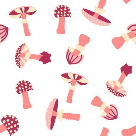 Magic psychedelic drug mushrooms seamless pattern. Psychedelic hallucinations. 60-70s hippie colorful art. Vintage psychedelic textile, fabric, wrapping, wallpaperのイラスト素材