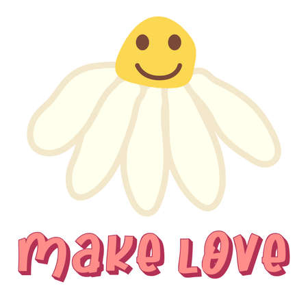 Retro poster 1970, positive wave, make love not war, rainbow, daisy smile.のイラスト素材