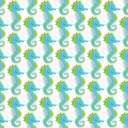 Cute seahorses cartoon seamless pattern. hand drawn ocean animals. Nautical beach, Sea life fun underwater aquarium print.のイラスト素材