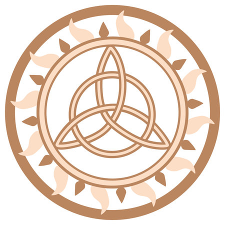 Celtic Trinity Knot. pendant. Beige trendy, design with runes and sunのイラスト素材