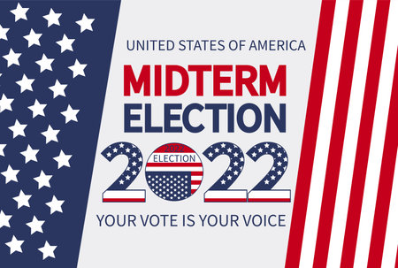 Day of mid-term elections. Vote 2022 USA, banner design. Election voting poster. Political election campaignのイラスト素材
