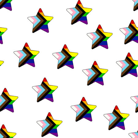Seamless pattern with new lgbt flag, hearts, text, flower and flag. Gay pride. Pride Month. Love, freedom, support lgbtqのイラスト素材