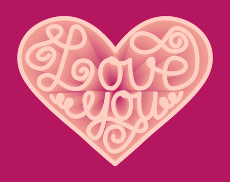 Love you inscription in the heart. Love 3d text effect. Valentine card template. Volumetric lettering.のイラスト素材