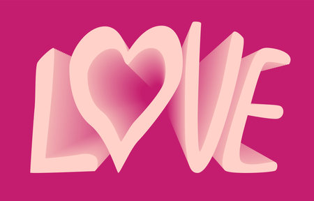 Love 3d text effect. Valentine card template. Volumetric lettering.のイラスト素材