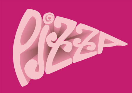 Pizza 3d lettering. Pizza logo template. Vector emblem for a cafe, restaurant or food delivery serviceのイラスト素材