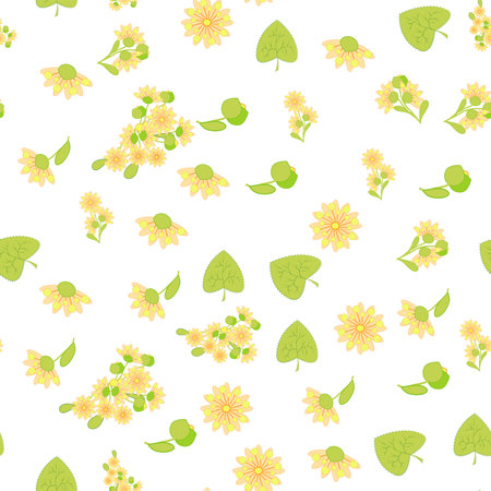 Floral seamless pattern with linden flowers. Hand drawn eco design for fabric and wrapping paper.のイラスト素材