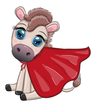 Cute donkey superhero in a red lifeguard cape.のイラスト素材