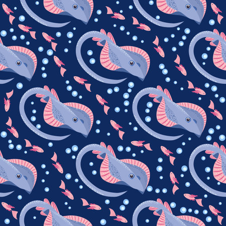 Stingray, Batomorphi sea life, fish, animals bright seamless pattern. sea travel, snorkeling with...