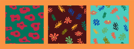 Matisse floral seamless pattern, Modern trendy Matisse flower minimal style. Set of 3 Matisse...