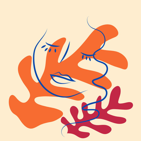 Matisse-inspired female figures in different poses with flowers in a minimalist style.のイラスト素材