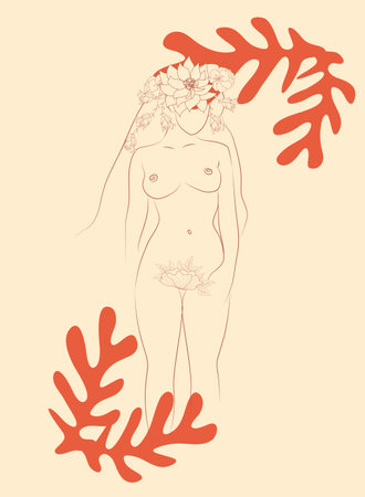 Matisse-inspired female figures in different poses with flowers in a minimalist style.のイラスト素材