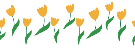 Tulips yellow and orange seamless horizontal border.のイラスト素材
