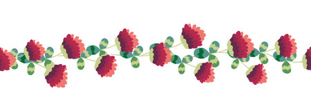 Clover blooming red seamless horizontal border. St.Patricks Dayのイラスト素材