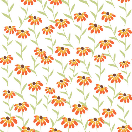 Garden rudbeckia flower seamless pattern. Beautiful yellow flower in the meadow, symbol of the sunのイラスト素材