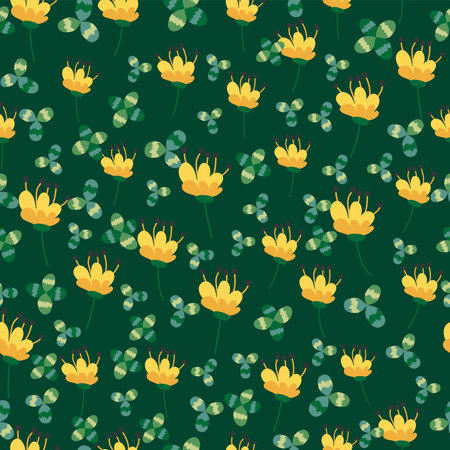 Seamless pattern of yellow elegant and refined flowers, summer field.のイラスト素材