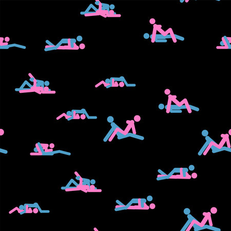 Kama Sutra seamless pattern design poster fabric. Kamasutra sketchy poses for making love. Set. Standing positionsのイラスト素材