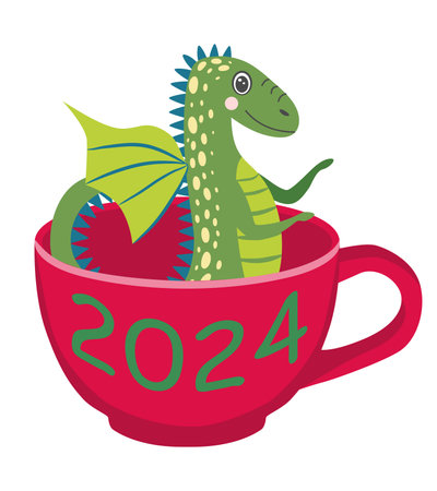 Year of the Dragon 2024, Chinese calendar. Cute dragons and inscription 2024.のイラスト素材