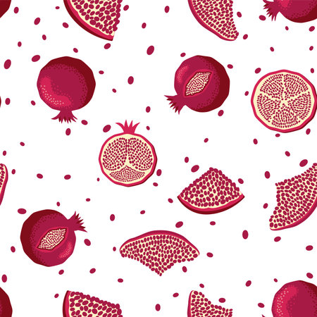 Pomegranate pattern, Happy and sweet New Year Shana Tova with pomegranates and seeds on pomegranate patternのイラスト素材