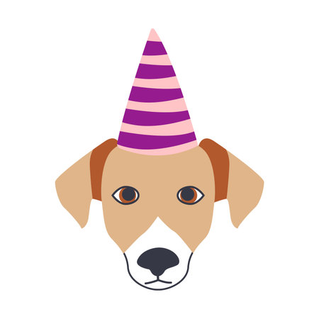 Dog Birthday party. Cute cartoon dog in flat styleのイラスト素材