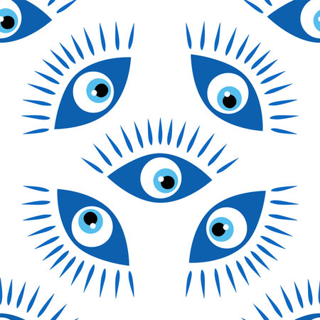 Seamless pattern with Turkish evil eye bead. Good luck. Turkish tile. Oriental ottoman designのイラスト素材