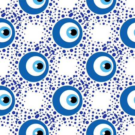 Seamless pattern with Turkish evil eye bead. Good luck. Turkish tile. Oriental ottoman designのイラスト素材