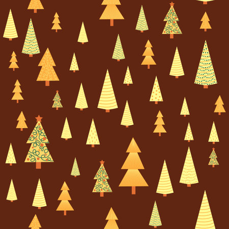 Christmas tree dense seamless pattern. golden christmas background, golden noel print, wrapping paper design.のイラスト素材