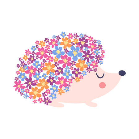 Floral hedgehog with flowers and cute hedgehogs on a white backgroundのイラスト素材