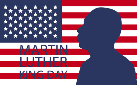 Martin Luther King Jr. Day greeting card design. MLK Day lettering inspirational quote, US flag background.のイラスト素材