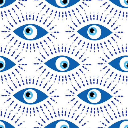 Seamless pattern with Turkish evil eye bead. Good luck. Turkish tile. Oriental ottoman designのイラスト素材
