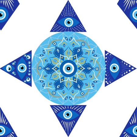 Evil eye mandala seamless pattern. Symbol of protection, Turkish souvenir.のイラスト素材