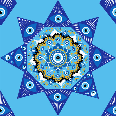 Evil eye mandala seamless pattern. Symbol of protection, Turkish souvenir.のイラスト素材