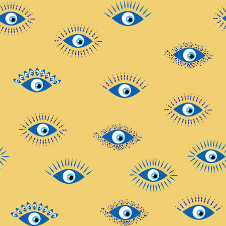 Evil eye Heavenly seamless pattern with suns, moons, stars, palms. For textiles, souvenirs, household goodsのイラスト素材