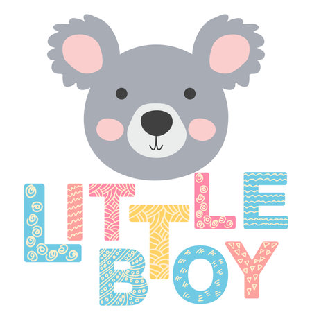 Cute face of an animal with lettering. Scandinavian style and pastel palette. baby posters, cards, clothes, childrens roomsのイラスト素材