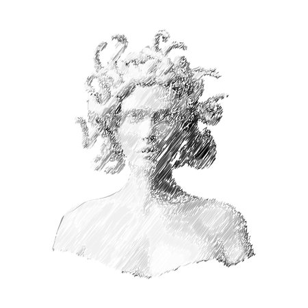 Heads Greek ancient sculpture, mystic. Vector hand drawn illustrations of antique classic statues in trendy bohemian styleのイラスト素材