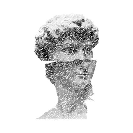 Heads Greek ancient sculpture, mystic. Vector hand drawn illustrations of antique classic statues in trendy bohemian styleのイラスト素材