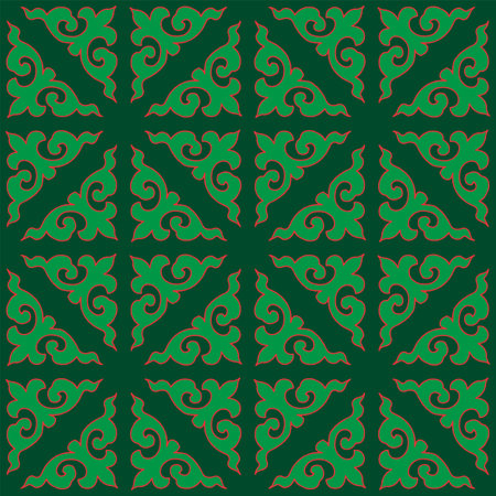 Real Tatar seamless pattern. Islamic tulip, floral geometry. Culture of the Tatar people, symbols of green and redのイラスト素材
