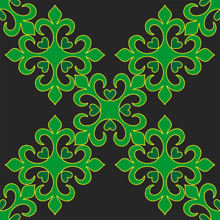Tatar seamless pattern. Islamic tulip, floral geometry. Culture of the Tatar people, symbols of green and redのイラスト素材