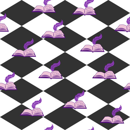 Alice in Wonderland seamless pattern. Book with featherのイラスト素材