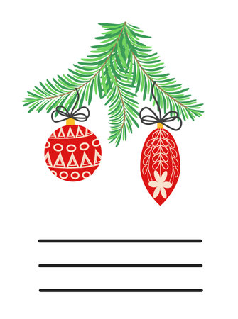 Simple Christmas and New Year card with holiday symbols and space for inscription.のイラスト素材