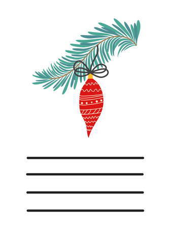 Simple Christmas and New Year card with holiday symbols and space for inscription.のイラスト素材
