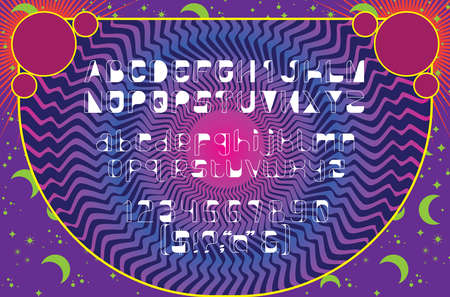 Psychedelic art (psychedelia) with uppercase, lowercase, numerals and special characters. Psychedelia is visual displays inspired by psychedelic experiences after the ingestion of psychedelic drugsのイラスト素材