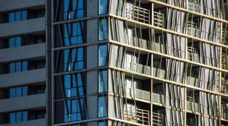 Close-up of contemporary skyscrapers in Melbourne. The city implemented building height restrictions...