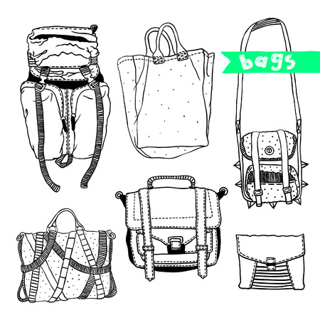 Vector black and white set with original bagsのイラスト素材
