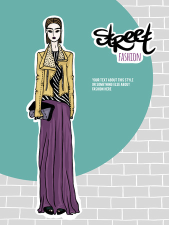 Vector illustration girl, street fashion lookのイラスト素材