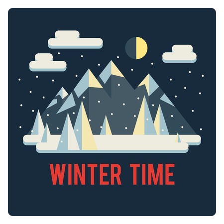 Mountains landscape, winter time, winter night, snowのイラスト素材