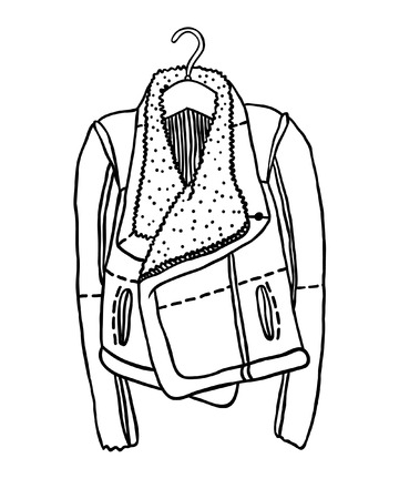 Hand drawn illustration. Creative black contour art work. Ink fashion drawing. Vector leather jacketのイラスト素材