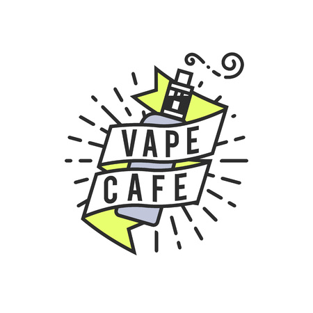 Vector Vaping Badges, Modern Line Art Labels, Vape Shop Logo, Retro Illustrationのイラスト素材