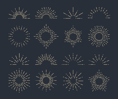 Set of Vintage Sunbursts in Different Shapes. Trendy Hand Drawn Retro Bursting Rays Design Elements. Hipster Vector illustrationの写真素材