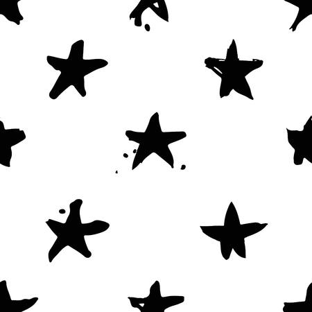 Hand drawn paint seamless pattern. Black and white stars backgroundのイラスト素材