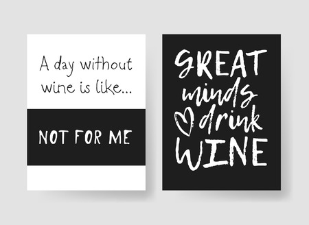 Set of templates for cards with positive text about wine. Hand drawn vector patterns brochures and lettering quoteのイラスト素材